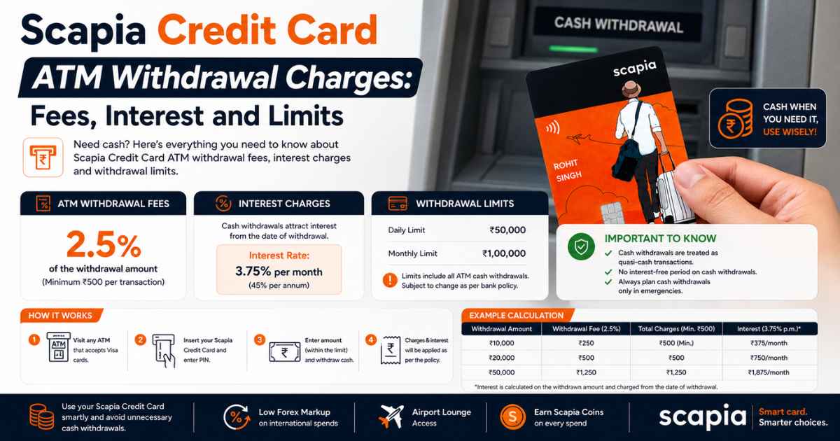 Scapia ATM Withdrawal Charges: Fees, Interest and Limits