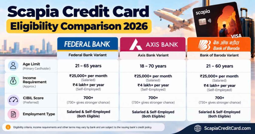 Scapia Credit Card eligibility comparison by bank variant