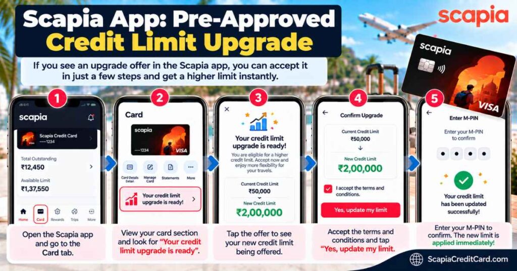Scapia app pre-approved credit limit upgrade offer screen