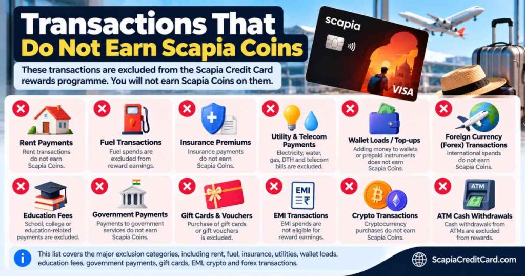 Transactions that do not earn Scapia Coins